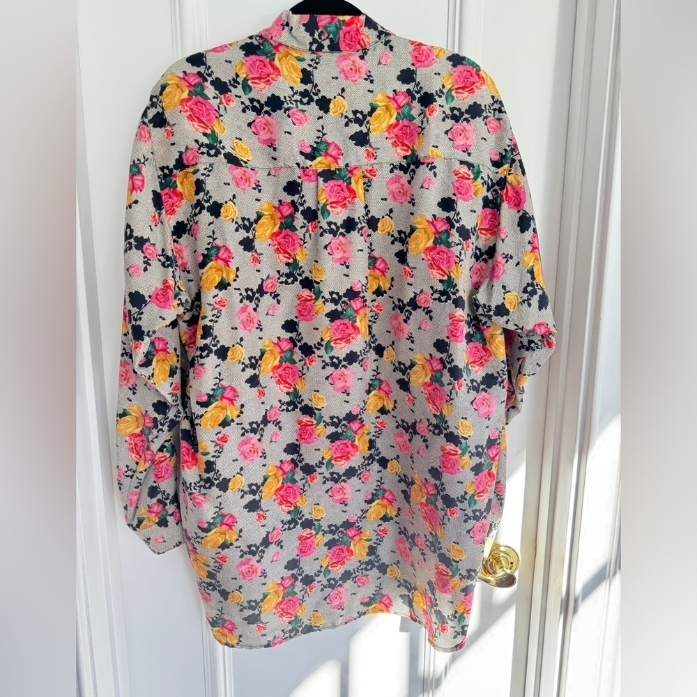 100% Silk Oversized Button-Down Long Sleeve Tunic Top Size Small - Picture 2 of 4
